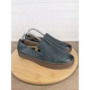 Olukai Women's Kailua Leather Slip On Loafer Shoes 9.5 Comfort Casual‎ Blue